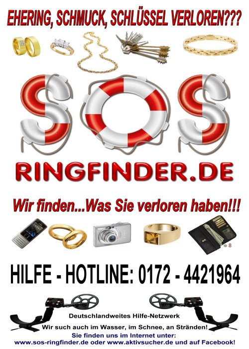 Ehering verloren, Ring verloren, Goldring verloren, Platinring verloren, Gold vergraben, Krügerrand vergraben, Goldbarren vergraben, verloren/gefunden Rufen Sie gleich an unter: 0172-4421964